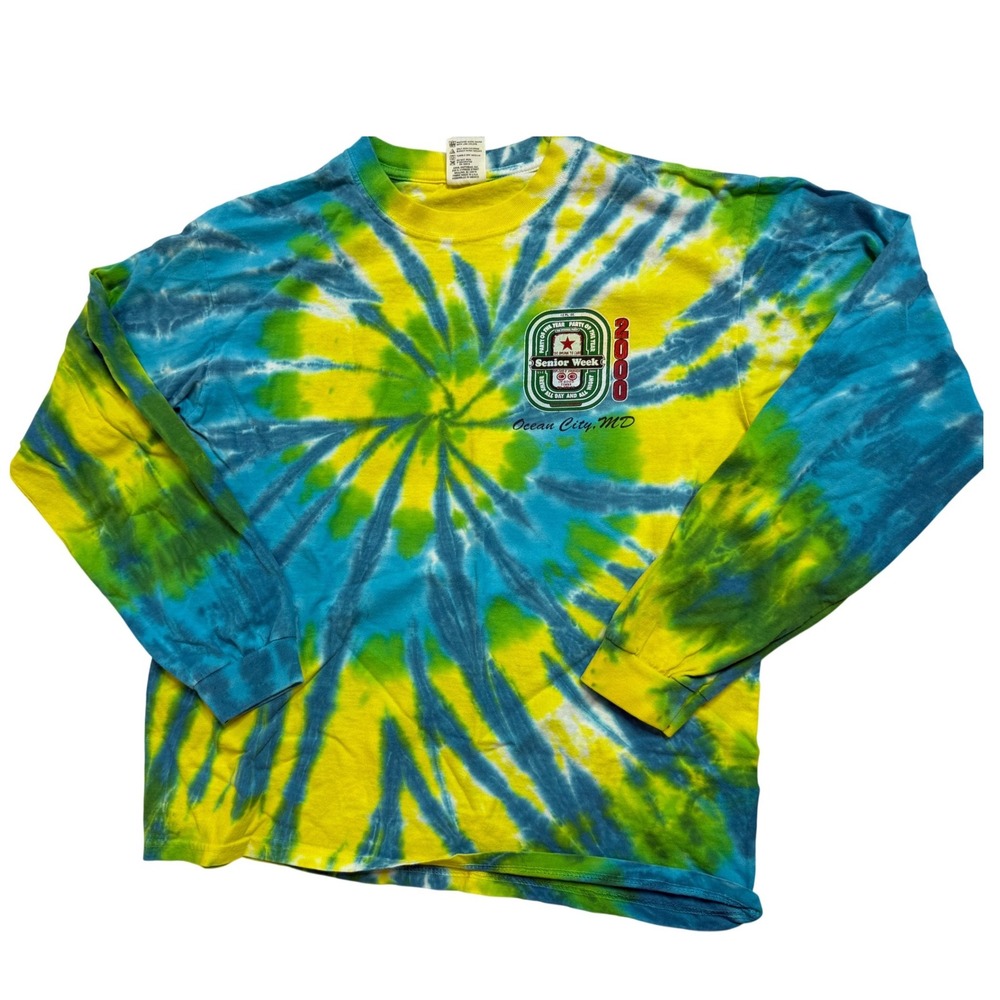 Vintage 2000 Ocean City MD Senior Week Tie Dye Long Sleeve Shirt Anvil XL Y2k